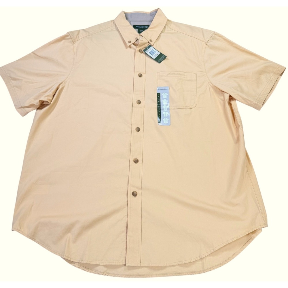 Eddie Bauer Button Down Shirt Mens XL Tan New Short Sleeve Cotton SU7107